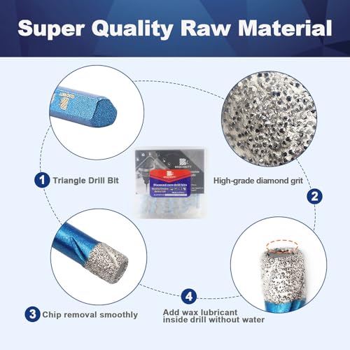 Image of Dry Diamond Core Drill Bit Set,BRSCHNITT 1 /4 inch*2,5 /16 inch,3 /8 inch Diamond Hole Saw& 1 /4 inch*3,5 /16 inch*2,3 /8 inch Carbide Drill bits with Triangle Shank for Porcelain Tile Ceramic Stone Granite Marble(10pcs)