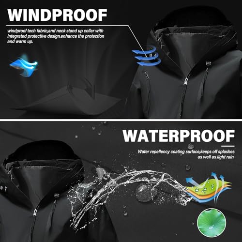 Men's Hooded Jacket Waterproof Windbreaker Lightweight Softshell Jacket for Golf Hiking Travel3