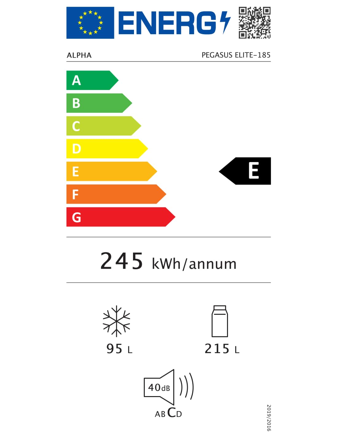 ALPHA Frigorífico Combi Pegasus Elite-185, Negro, No Frost