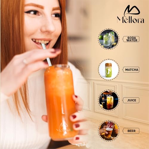 Image of MELLORA Can Shape Glass Tumbler with Straw - Pack of 2 | 540ml Each Transparent Sipper for Mocktails & Cocktails | Ideal for Summer Travel, Outings & Daily Use | Combo Pack for Couples & Unisex