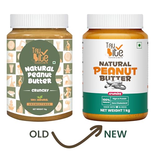 Image of Trubite Natural Peanut Butter (Crunchy) | Unsweetened | 30g Protein | Non GMO | Gluten Free | Cholesterol Free (1KG)