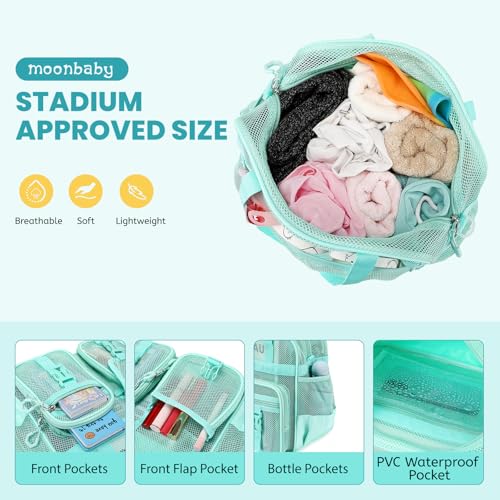 Image of MOONBABY Mesh Beach Tote Bag for Stadium Events 12x6x12 Net Purse Bag for Women with Detachable Long Strap for Work, Sports