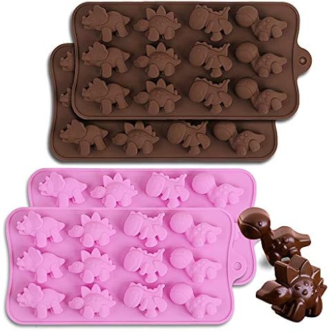 Cozihom Dinosaur Silicone Chocolate Making Moulds, 12 Cavity, Food Grade Silicone for Chocolate, Candy, Jelly, Ice Cube. 4 Pcs Cover