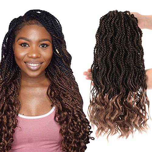 Senegalese Twist Crochet Braids Wavy Twist Crochet Hair 14 Inch 5 Packs Wavy Ends free Synthetic Hair Extension Curly Crochet Twist Hair（1B/30）
