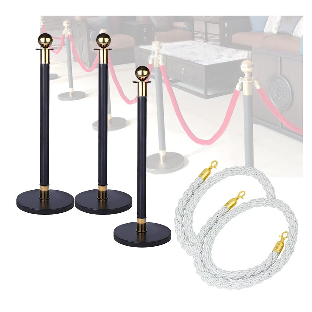Paletti Per Il Controllo Della Folla, Pali Di Delimitazione Da 95 Cm Per Code, Set Di Paletti In Acciaio Inossidabile Con Corda Intrecciata In Poliestere Da 1,5 M, Gray - 1 Rope-3 PCS set w/2 r
