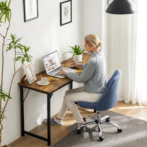 Sweetcrispy Computer Small Office Desk 40 Inch Student Study Writing Work with Headphone Hooks & Storage Bag Modern Simple PC Home Bedroom Table, Rustic Brown - Image 3