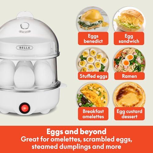 Image of BELLA Rapid Electric Egg Cooker and Omelet Maker with Auto Shut Off, for Easy to Peel, Poached Eggs, Scrambled Eggs, Soft, Medium and Hard-Boiled Eggs, 14 Egg Capacity Tray, Double Tier, White