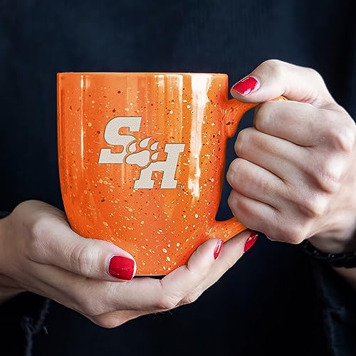Image of Rico Industries NCAA Sam Houston State Bearkats Orange Personalized 16 oz Team Color Laser Engraved Speckled Ceramic Coffee Mug