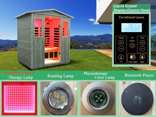 Image of LTCCDSS Full Spectrum Outdoor Infrared Sauna 3-Person, Carbonized Composite Wood Low EMF Saunas for Home - Near&Mid-IR Light, Bluetooth Speakers, Chromotherapy Therapy Lights (81.1 * 45 * 83.5 inch)