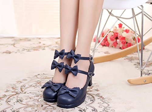 Women's Double Bowtie Straps High Heel Pumps Sweet Princess Girls Lolita Cosplay Shoes2