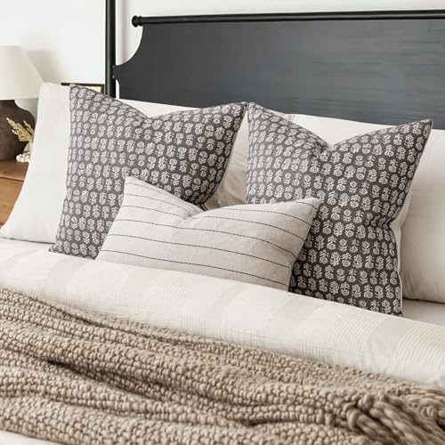 Image of Foindtower Set of 2 Decorative Vintage Floral Print Throw Pillow Covers Neutral Modern Farmhouse Cushion Covers Boho Home Decor for Sofa Couch Chair Bedroom Living Room,24x24 Inch,Rustic Gray