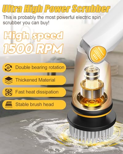 Qimedo YD-QJS1802 Electric Spin Scrubber With Two Batteries Q2 Pro,1500 Rpm High Power Electric Scrubber For Cleaning,Shower Cordless Cleaning Brush With Display For Tub/Tile/Floor thumb #1