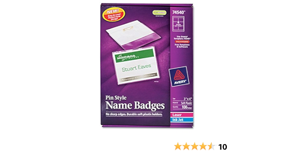 Avery 74540 Name Badge Kit,Easy Pkt,Pin,Top Load,3-Inch x4 ...