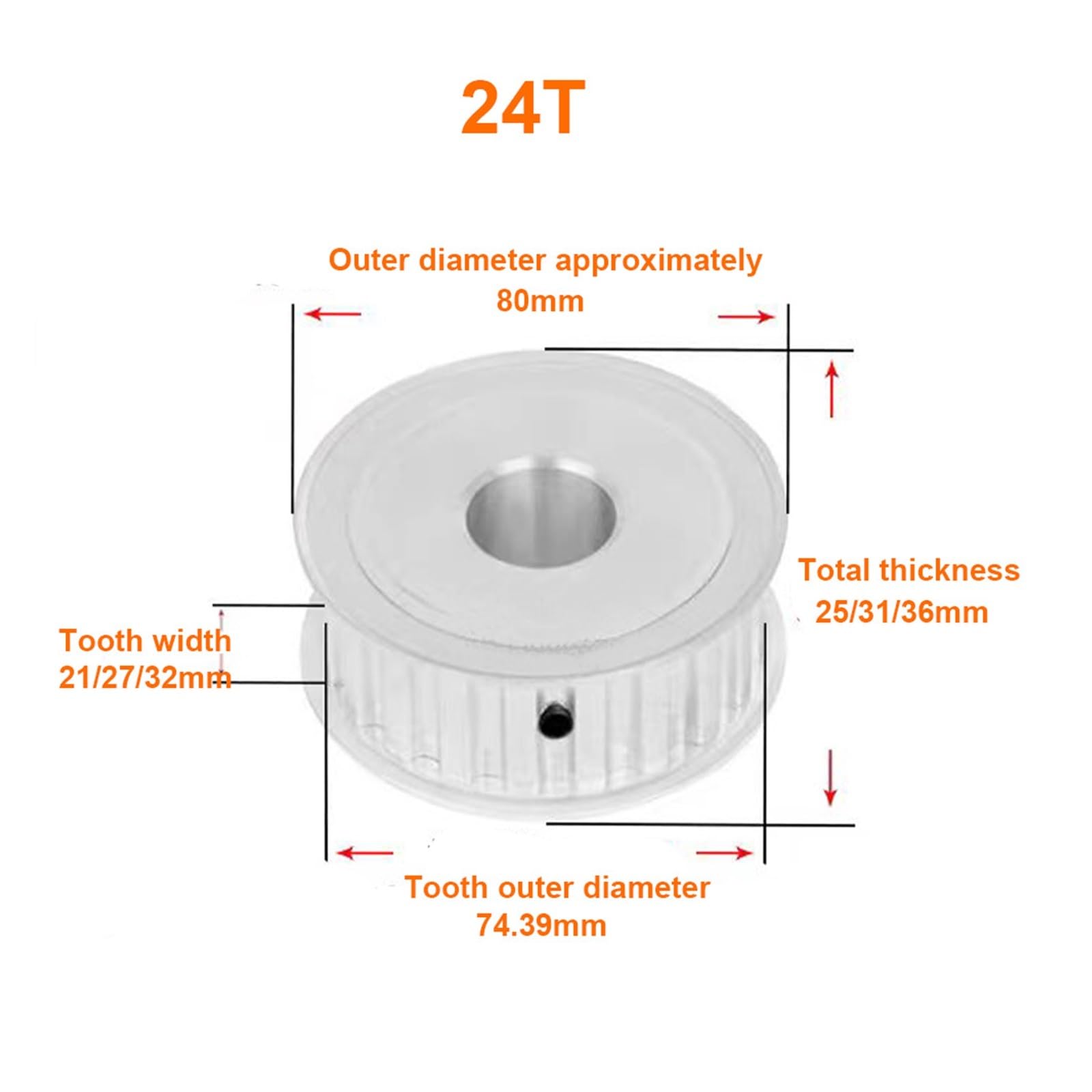 Puleggia dentata T10 22T 24T 25T Foro 8-30mm for cinghia da 20-30mm(Bore 16mm,24T(1pcs),For belt 30mm)