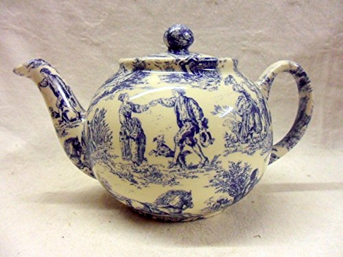 2 Cup teapot in "Blue Toile du Jouy" Design by Heron Cross Pottery.