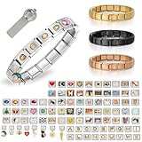 GIFTSDIY Custom Italian Charm Bracelet for Women Couples Friends,Personalized Stainless Steel Italian Charm Bracelets with Tool for Flowers Letters Hearts