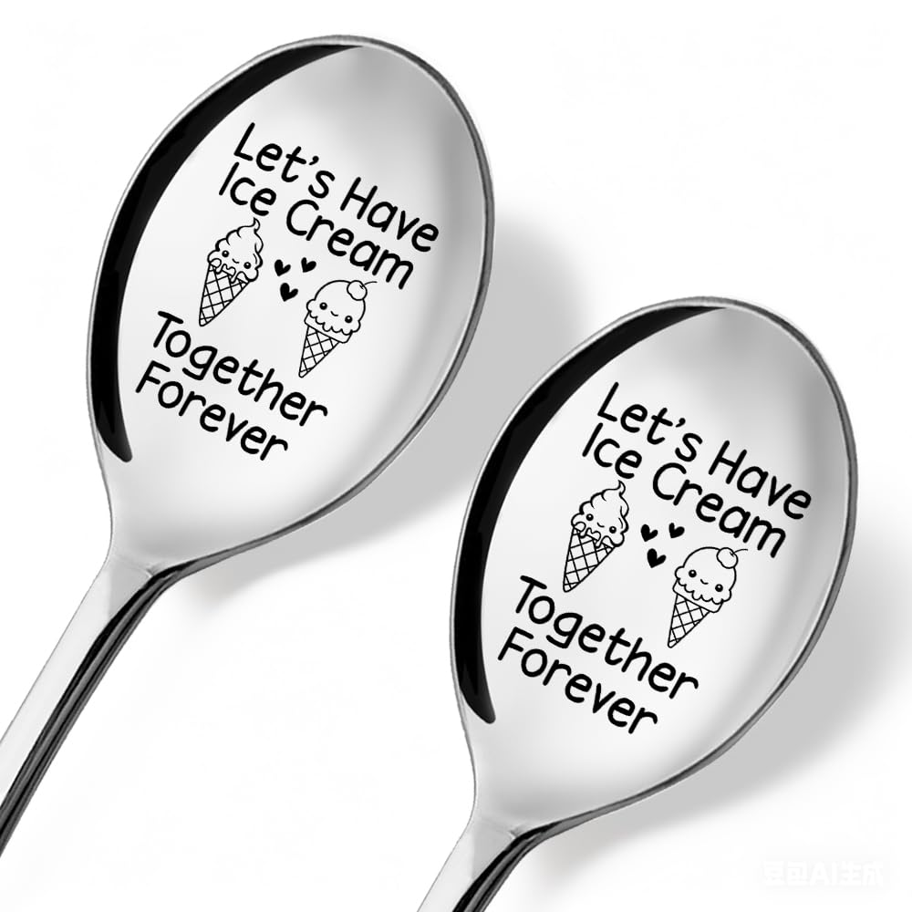 Let's Have Ice Cream Together Forever - 2 Pcs Spoon Set, Our Ice Cream Shovel, Perfect for Boyfriend Girlfriend Couples - Valentine's Day Wedding Engagement Spoon Gift Ideas