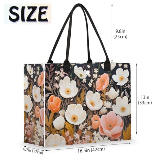 Cute White Red Flower Tote Bag for Women Large Beach Bag Reusable Tote Bags for Work Travel Beach Shopping2
