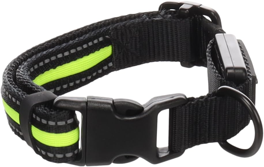 Halsband Hund - hundehalsband - Flamingo Flitzy Nylon mit LED Schwarz & Gelb S | 30-40cm x 20mm x 5mm