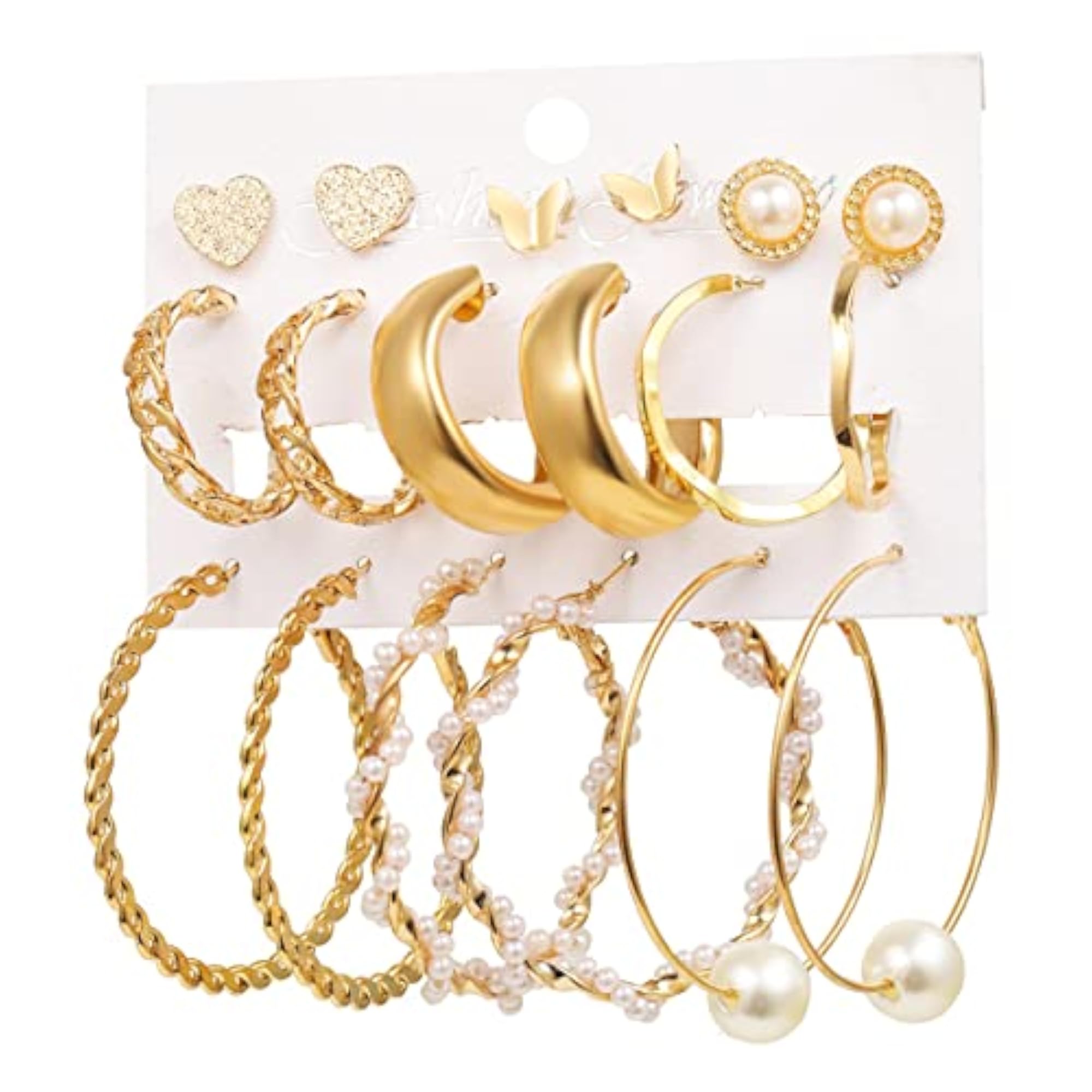 Plated Studs and Hoop Earrings Set of 9