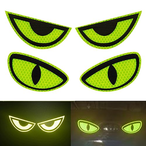 Image of Thcbme 2 Pack Car Stickers Eye Yellow Night Safety Driving Reflective Cute Caution Decal, Motorcycle Helmet Stickers Decals, for Bumpers, Window, Laptop, Wall (Yellow) Reflective 4 inch by 2 inch