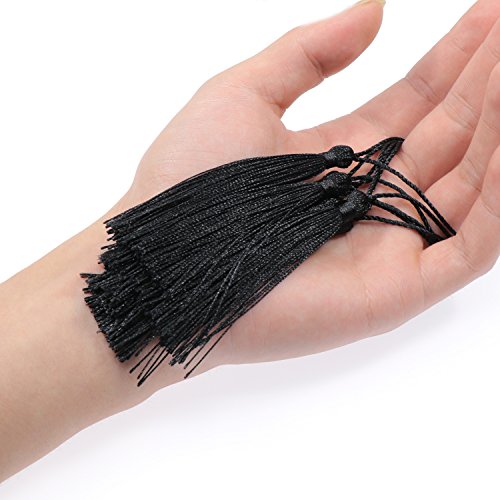 Image of VAPKER 100 Black Silky Tassels 13cm /5-Inch with 2-Inch Cord Loop for Jewelry Making, DIY Projects, Bookmarks