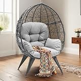 YITAHOME Egg Chair Wicker Indoor Outdoor Oversized Large Lounger with Stand Cushion Leveling Feet Egg Basket Chair 330lbs Capacity for Patio, Bedroom, Living Room, Garden, Backyard, Balcony-Grey