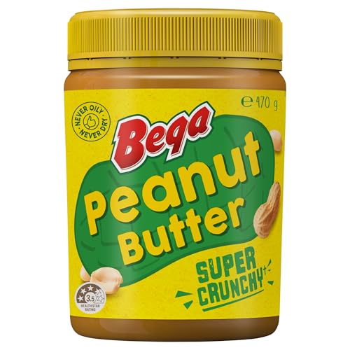 Bega Super Crunchy Peanut Butter, Never Oily Never Dry, Jar 470g