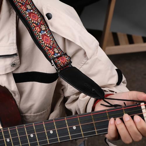 WLLHYF Sangle de guitare vintage large broderie rouge sangles réglables en cuir pour guitares électriques, basses, acoustiques, femmes et hommes, accessoires de guitaristes, Rouge, 89-155cm x 5cm - Les Beatles, Paul McCartney, John Lennon, RIngo Starr, George Harrison WLLHYF Sangle de guitare vintage large broderie rouge sangles réglables en cuir pour guitares électriques, basses, acoustiques, femmes et hommes, accessoires de guitaristes, Rouge, 89-155cm x 5cm – Image 7