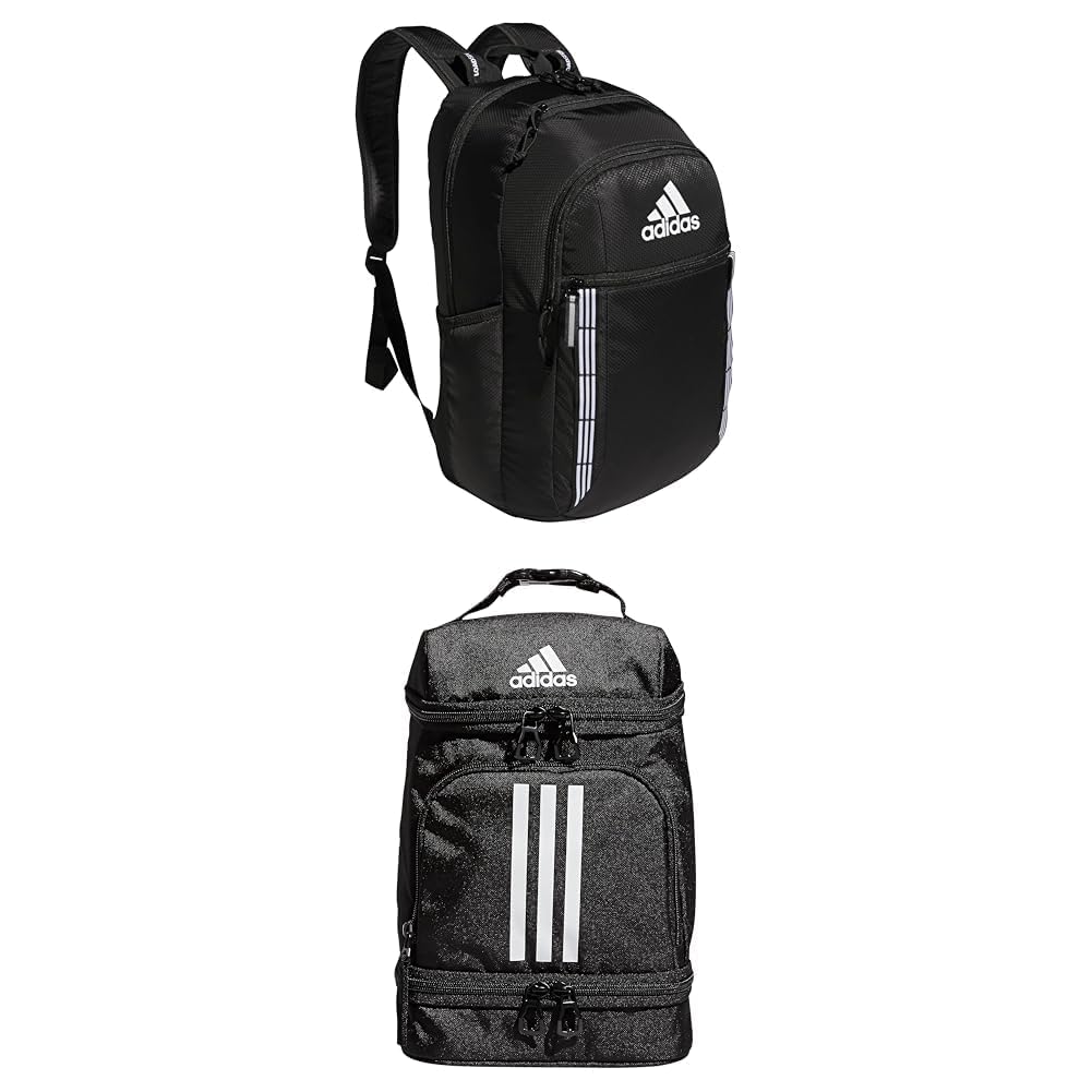 adidas Excel Backpack (34L) + Insulated Lunch Bag (6L), Black/White 3S + Black/White, One Size