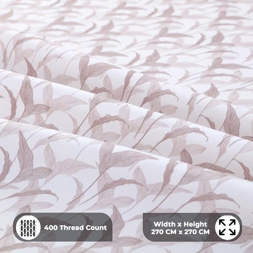 Image of Story@Home Luxe 400 TC Sateen Weave 100% Cotton Bedsheet King 108 x 108 Inches Leaf Printed Soft Flat Sheet with 2 Pillow Covers 18 x 27 Inch -White & Light Burgundy-Gift Packaging