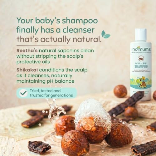 Image of Indimums Natural Baby & Kids Shampoo for Healthy Scalp| Controls Hair-Fall, Dull & Rough Hair | Real Reetha, Shikakai, Neem,Flaxseed & Almond oils | Mild & Conditioning | Tear-free, Dermatologist tested & pH Balanced |0-12 years |500 ml