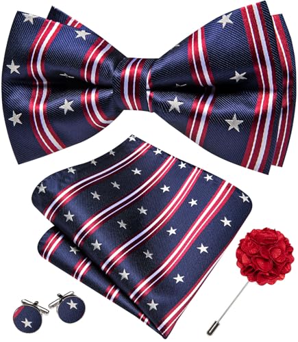 Image of YOHOWA Mens Bow Tie Paisley Coloful Pre-tied Bowties Handkerchief Cufflinks