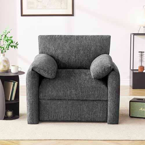 Image of Howjoe Chenille Oversized Armchair, 38.6' inch Wide Accent Chairs for Living Room & Bedroom Modern Lounge Chair, Upholstered Mid-Century Reading Chair (Darkgray, 1 Pack)