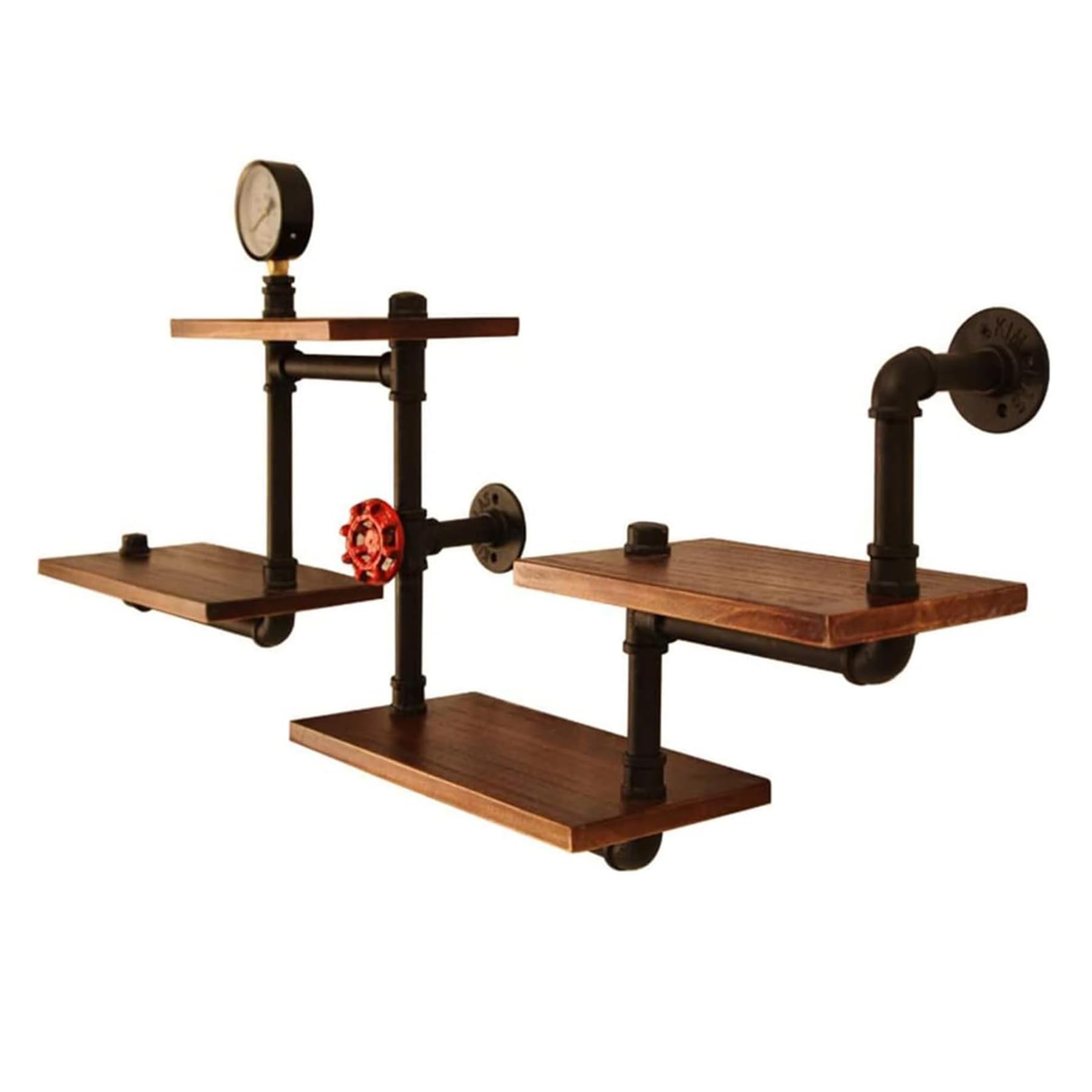 Estantería de pared industrial organizador de almacenamiento de tubos de metal rústico con estantes de madera, estantes flotantes de decoración para sala de estar, dormitorio y cocina