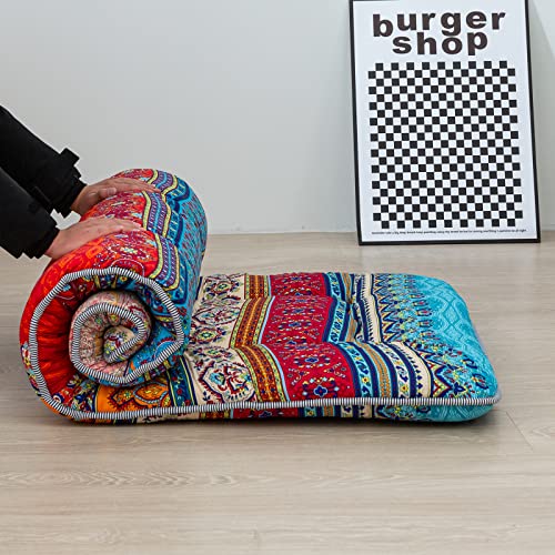 Image of MAXYOYO Bohemian Floor Cot Mattress, Japanese Floor Mattress Narrow Twin Futon Single Mat for Adults, Foldable Futon Roll Up Mat for Camping