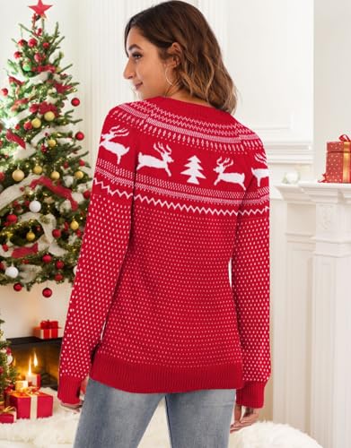 Image of Women's Long Sleeve Crewneck Casual Fall Winter Fair Isle Pullover Sweaters