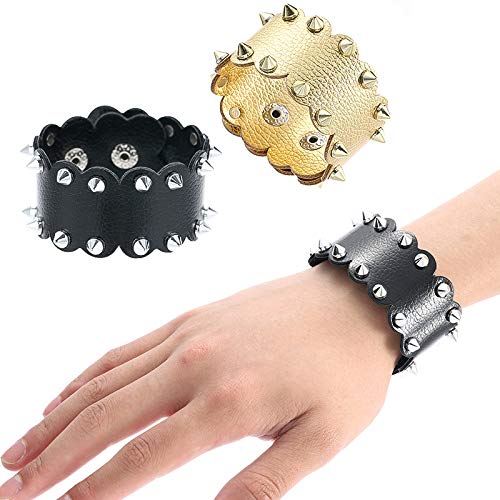 Pingyongchang Unisex Metal Waterproof Leather Bracelet Punk Spike Rivet Cuff Metal Studded Black Wristband Party Jewelry Gifts3