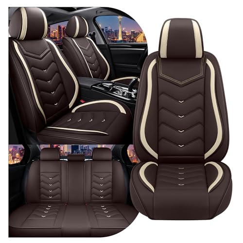 Image of CTDS Car Seat Covers for VW Tiguan 2009-2026, Stylish Sport Seat Cover, Premium Nappa Leather Car Seat Cover. Automobile Seat Covers Sets.(Standard 5 Seats /Coffee Color)