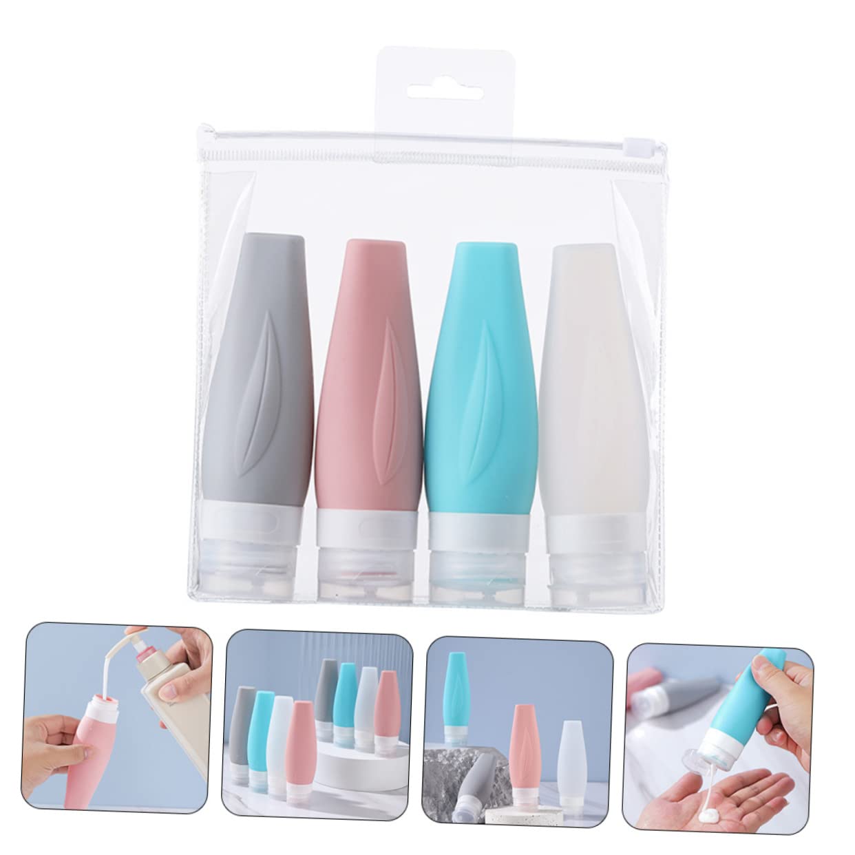 4 piezas Botellas de Silicona Rellenables para Viaje Contenedores de para Cosméticos y Artículos de Tocador