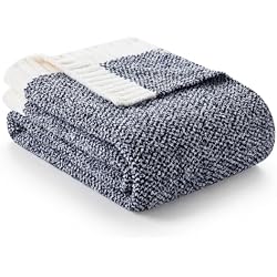 Snuggle Sac Super Soft & Reversible Heather Navy Throw - Oversized Cozy Knit Blanket for Bed, Sofa, Living Room, Twin Size 60x80 Inches