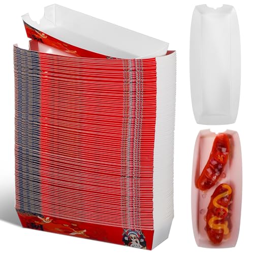 Cajas de Papel para Perritos Calientes sin Tapa Soporte para Perritos Calientes Envases de Papel para Alimentos Paquete de 100 Unidades Uso para Comida para Llevar y