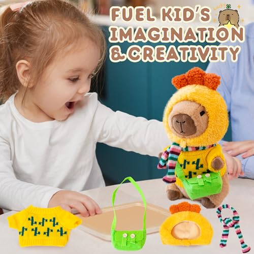 Image of Capybara Plush for Boys Girls Birthday Dress Up Cute Plushies,10 Pcs Set,9 Clothes and Accessories Kawaii Stuffed Animal Plushie Toy, Soft Peluche Doll for Kids 10.2 in
