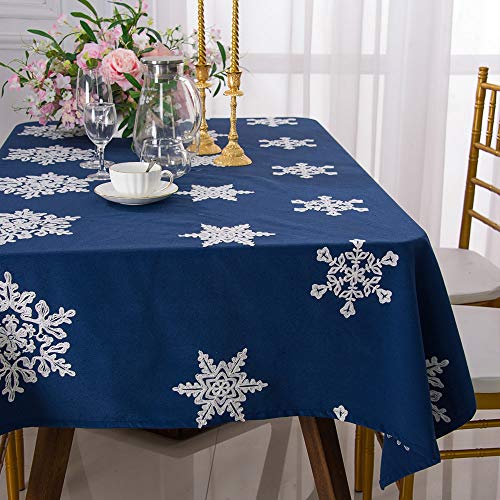 Floral Embroidered Snow Tablecloth Christmas Cotton Blend Table Cloth Cover For Home Kitchen Dining Entertaining Tabletop Serveware #TOP4