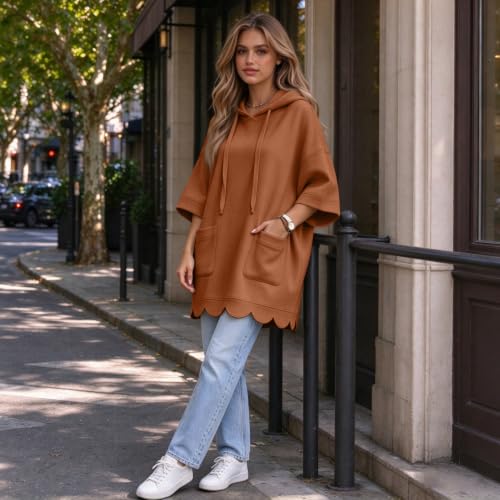 Oversized Hoodie Dress for Women 3/4 Sleeve Y2k Scalloped Sweatshirt Dress - image 6