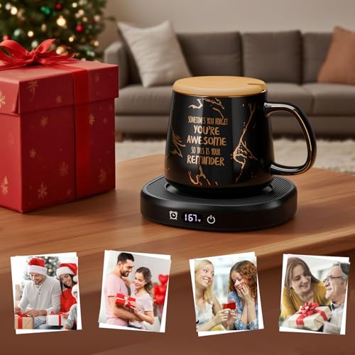 Image of Coffee Mug Warmer with You are Awesome Mug Set Electric Cup Warmer for Desk | Tea Beverage Coffee Warmer for Office & Home, 8H Auto Shut Off, 4 Temperature Setting, Birthday Christmas Gifts for Women Men