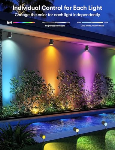 Image of APPECK Smart Landscape Lighting Kit 24W, Color Changing Landscape Lights 4 Pack, RGBCW Outdoor Spot Lights IP65 Waterproof, for Garden Yard Pathway Holiday Decor, Compatible with Alexa