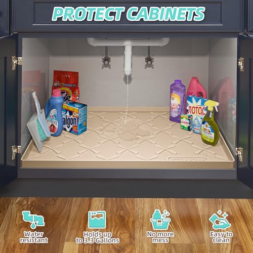 SIKADEER 31" x 19" Under Sink Mat Waterproof, Silicone Mat Kitchen Drawer Shelf and Cabinet Liner, Sink Protector for Kitchen Organizers and Storage, Boot Tray Pet Food Mats