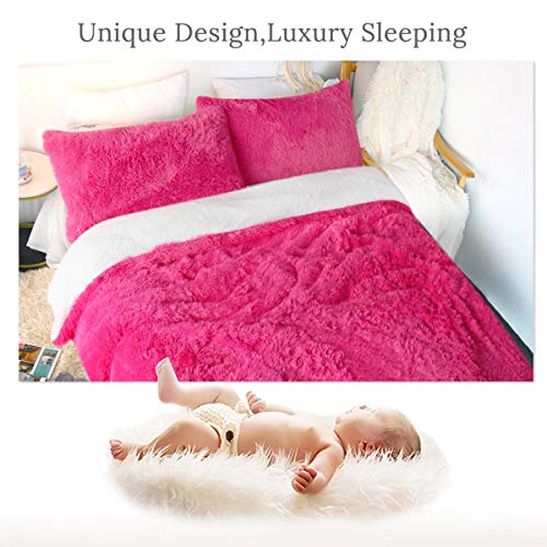 Sleepwish Rose Red Plush Duvet Cover Set – Faux Fur Bedding, Twin, Full, Queen, And King Size – Bedding Set With Blanket Cover And Two Pillow Shams – Ultra Soft And Comfortable – Cute Room Decor #TOP2