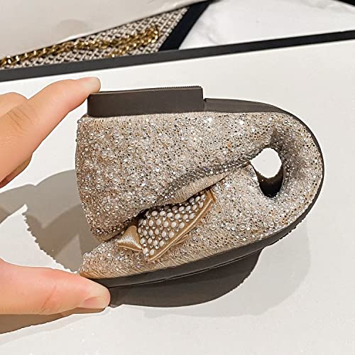 Stunner Women's Pearls Diamond Bowtie Pointy Toe Bling Dress Flat Shoes Soft Comfortable Wedding Ballerina Flats4